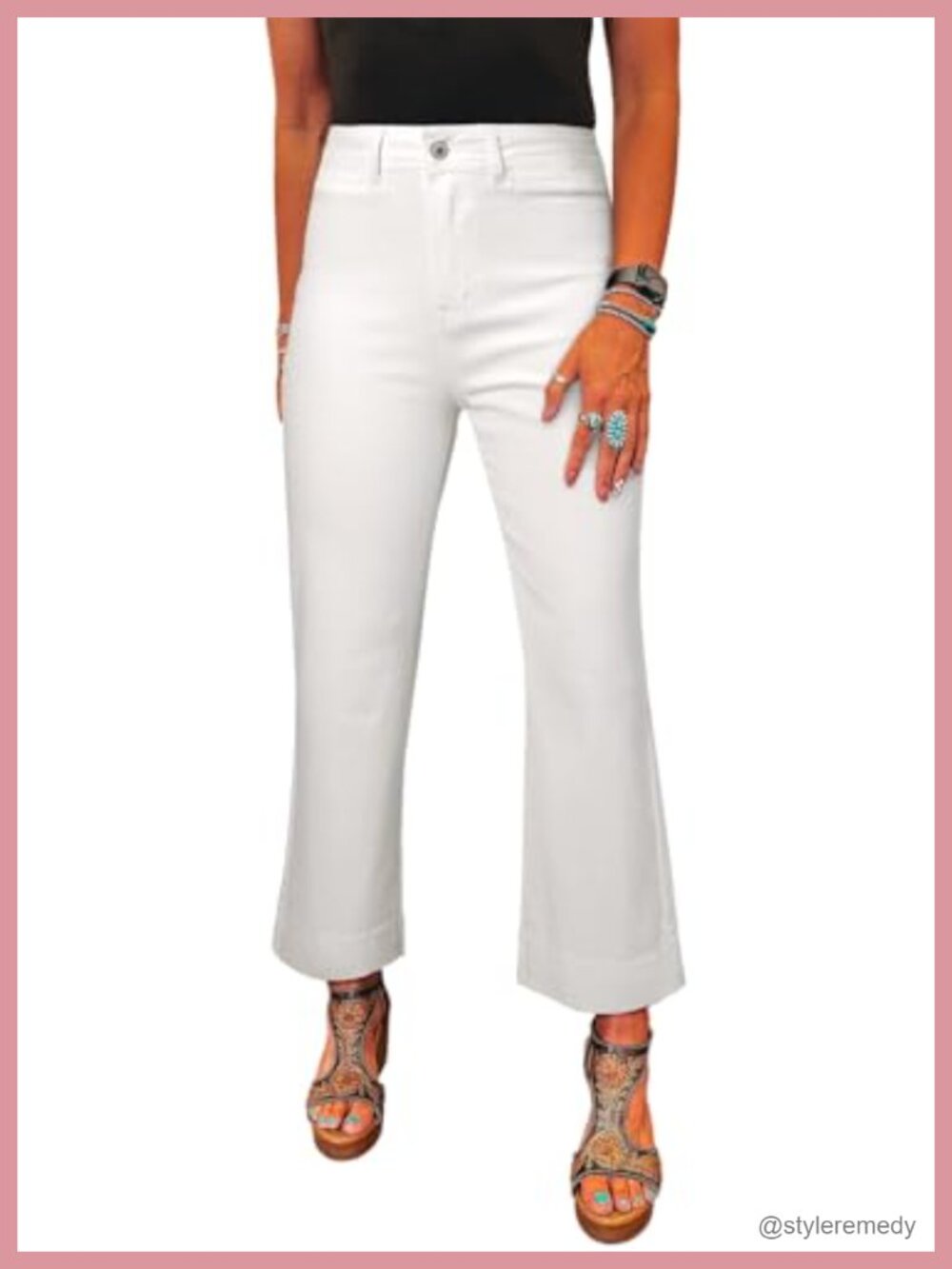 High Waisted Wide Leg Stretch Denim Jeans with Pockets